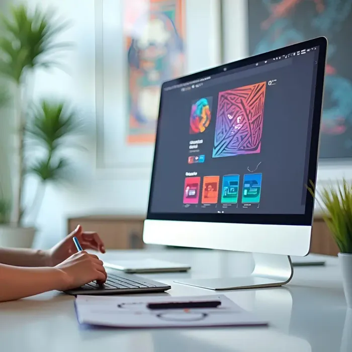 Diseñador trabajando con herramientas de generación de contenido asistidas por IA
